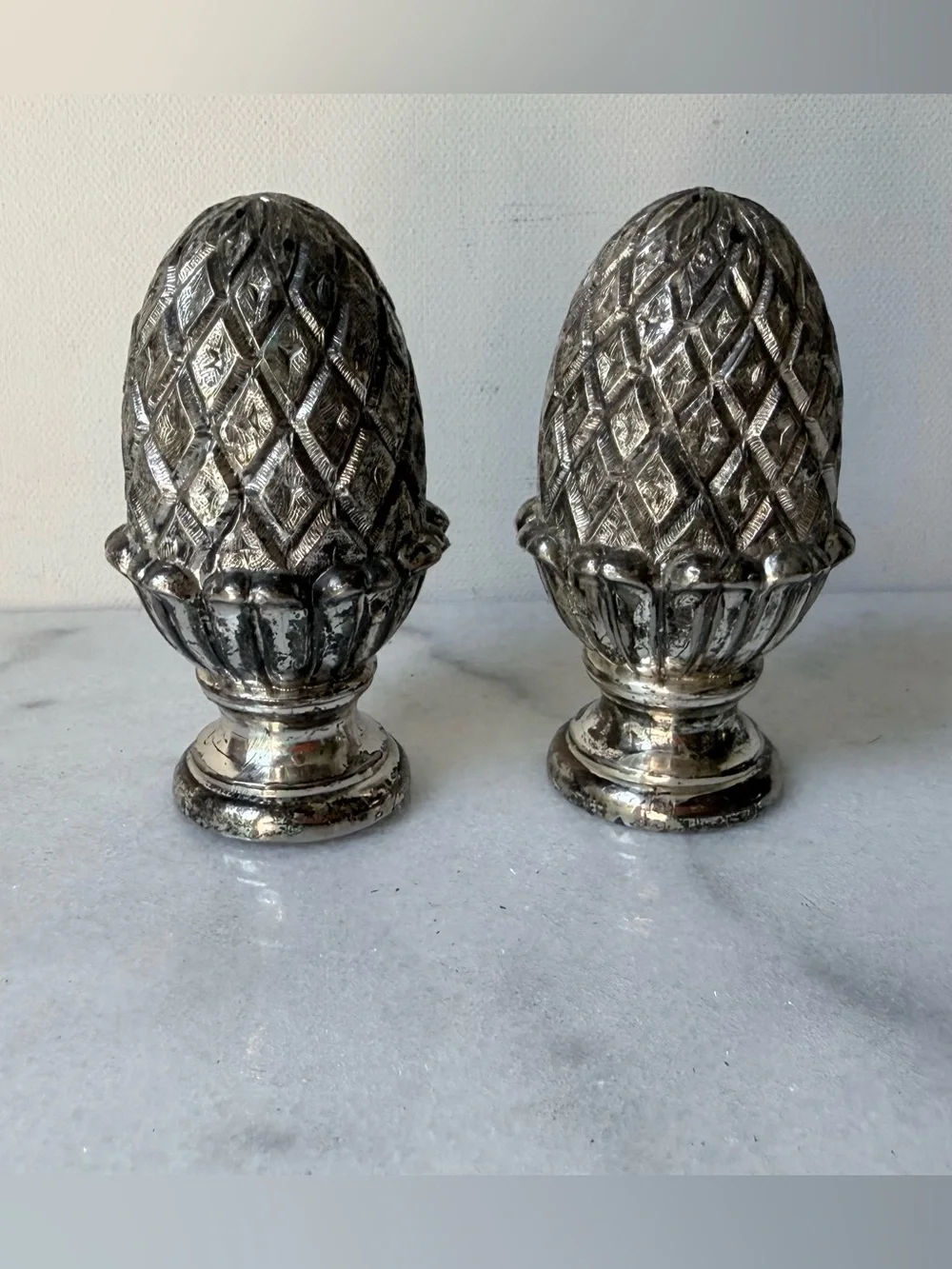 Decorative Pineapple Pewter Salt and Pepper Set vintage